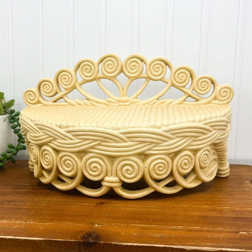 Boho Beige Burwood Plant Shelf:‎ Mid-Century Faux Wicker Decor